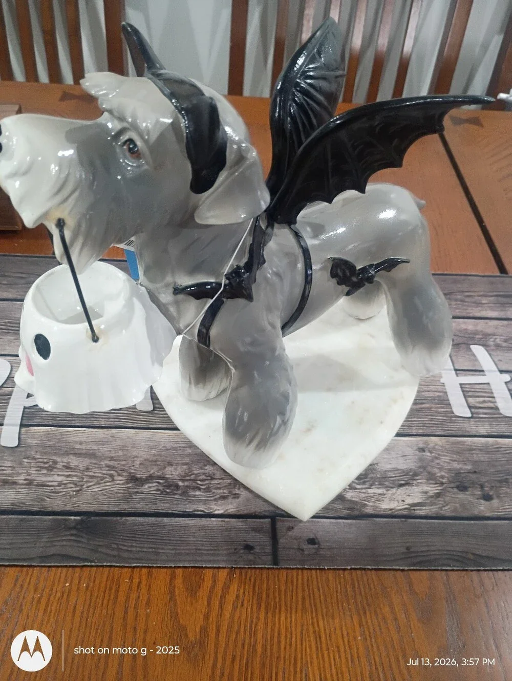 Halloween Schnauzer Dog Holding Ghost Bucket in Bat Custom Decor Figure